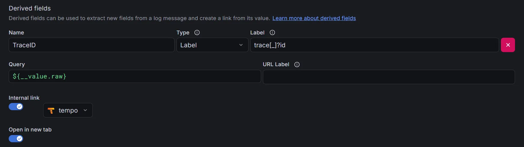 Loki correlation settings